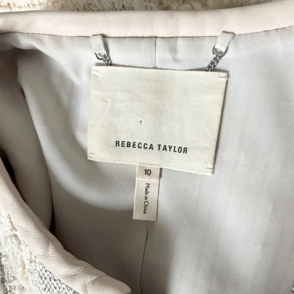 Rebecca Taylor Tweed Embroidered Fringe Blazer Jacket in Cream Pale Pink Size 10 - Picture 5 of 6